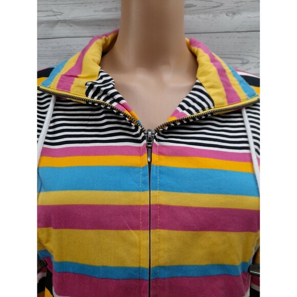 AMX Womens Pink Zip Up Long Sleeve Jacket Stripted Colorfull Rainbow S - Picture 2 of 11